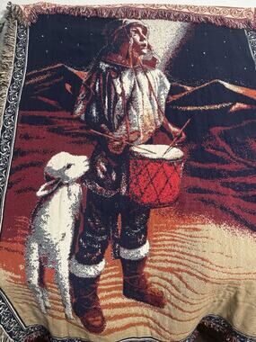 Dummer Boy Christmas Holiday Winter Tapestry Afghan Fringe Throw Blanket 63"x44"